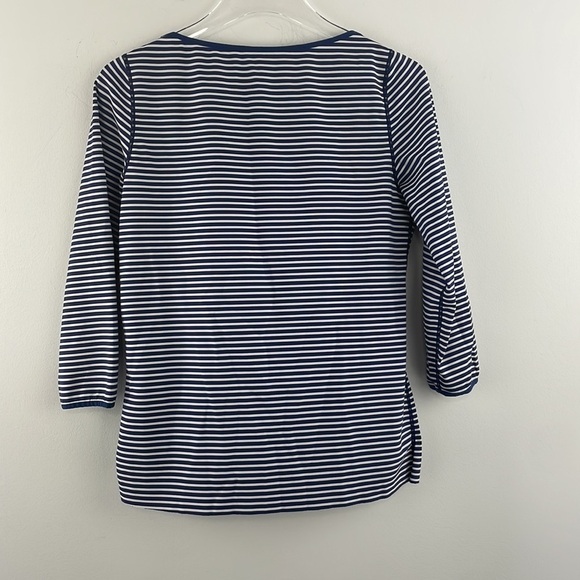 J. McLaughlin Stripe Boat Neck 3/4 Sleeve  Tee Sz M - Picture 2 of 5